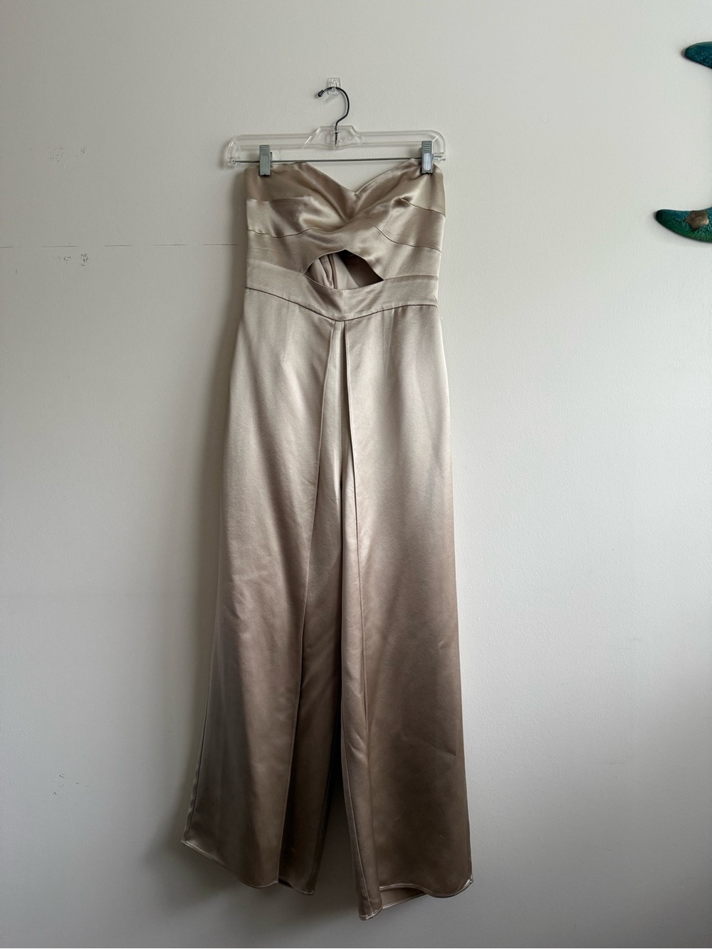 Strapless Satin Cutout Wide-Leg Jumpsuit - Champagne